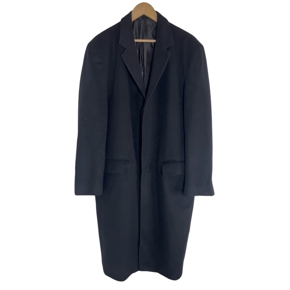 Coppley Men’s Black Cashmere Wool Blend Overcoat Tailored Luxury Coat Size 42